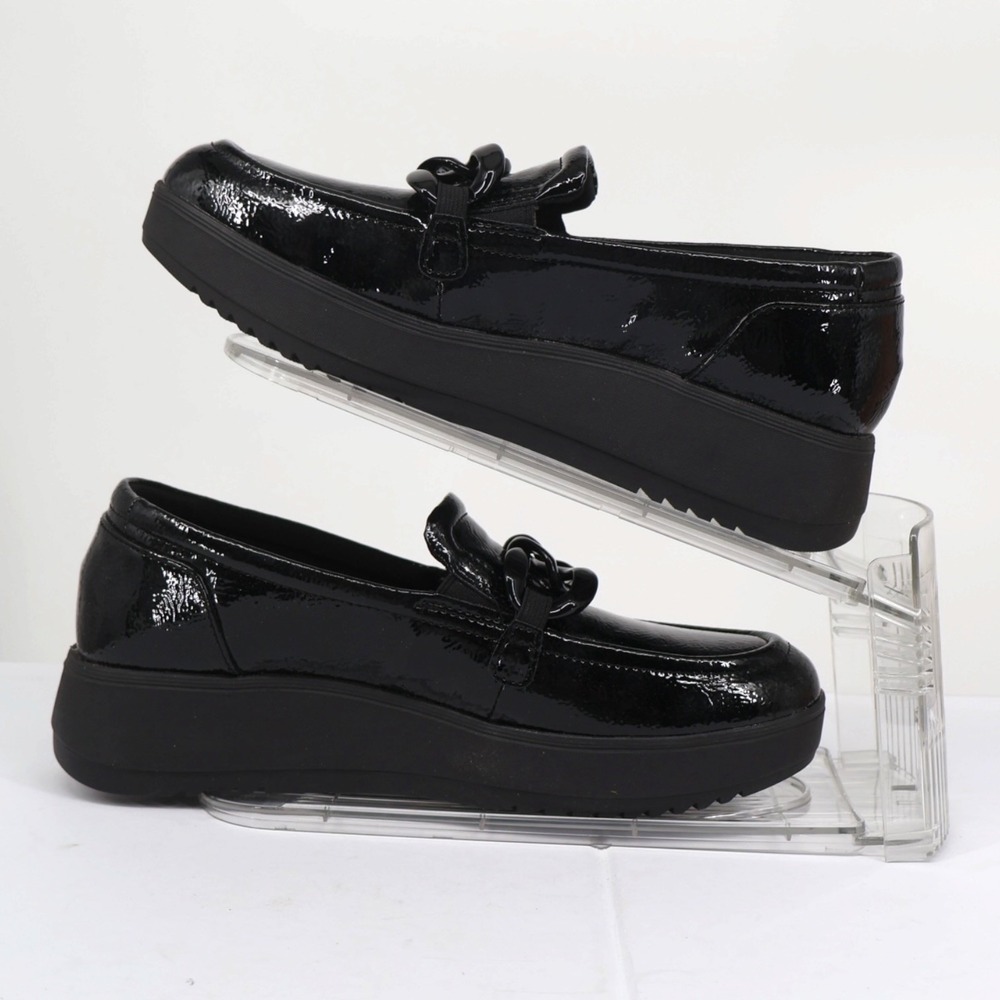 Clarks Zylah May Black Crinkle Patent Chain Platform Loafer 9 M NIB Office Siren - Picture 5 of 8